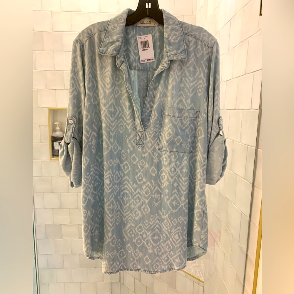 NWT Bella Dahl Chambray Print Popover. Tribal Print. Size Large.